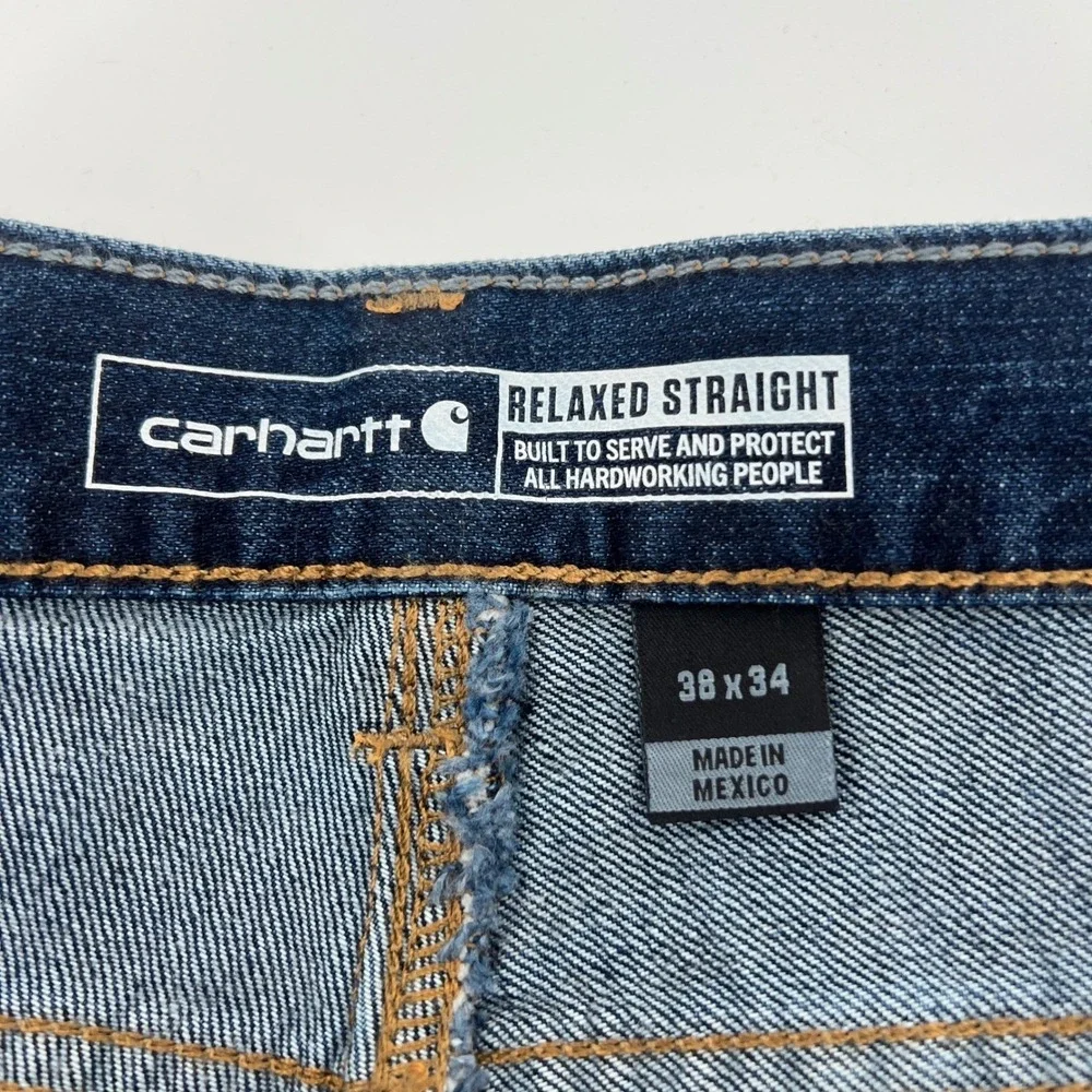 Carhartt Mens Relaxed Straight Fit Dark Wash‎ Denim Jeans 38x34 BD5119-M New